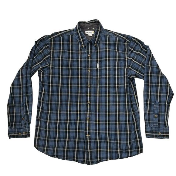 Carhartt Button Up Oxford Shirt Men's Size L Regular blue and Black Plaid - Picture 1 of 3